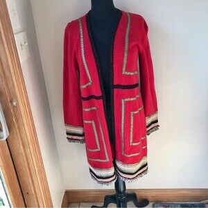 CHICOs Red Duster Cardigan Drama Trim Reba Red Open Sweater Christmas Festive